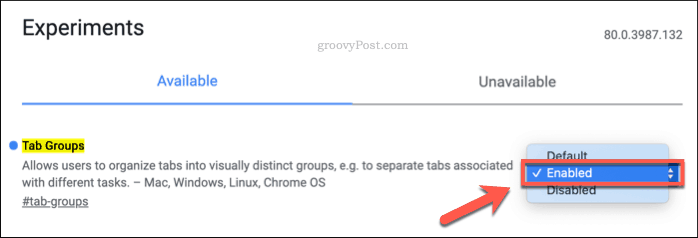 Активиране на групите с раздели в Chrome