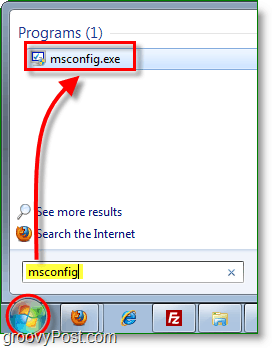стартирайте msconfig.exe от менюто "Старт" в Windows 7
