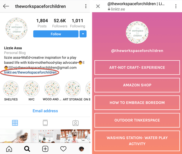 Как да добавите или споделите връзка към Instagram, пример 3.