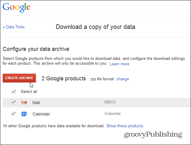 архивни данни за Gmail