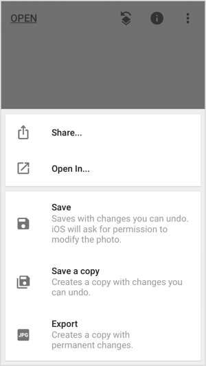 Споделяйте, запазвайте или експортирайте изображението си в мобилни приложения като Snapseed.
