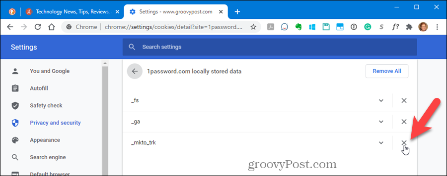 Изтрийте отделна бисквитка в настройките на Chrome