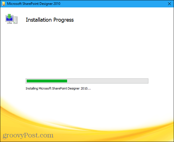 Прогрес на инсталацията за инсталиране на Microsoft Office Picture Manager в инсталацията Sharepoint Designer 2010