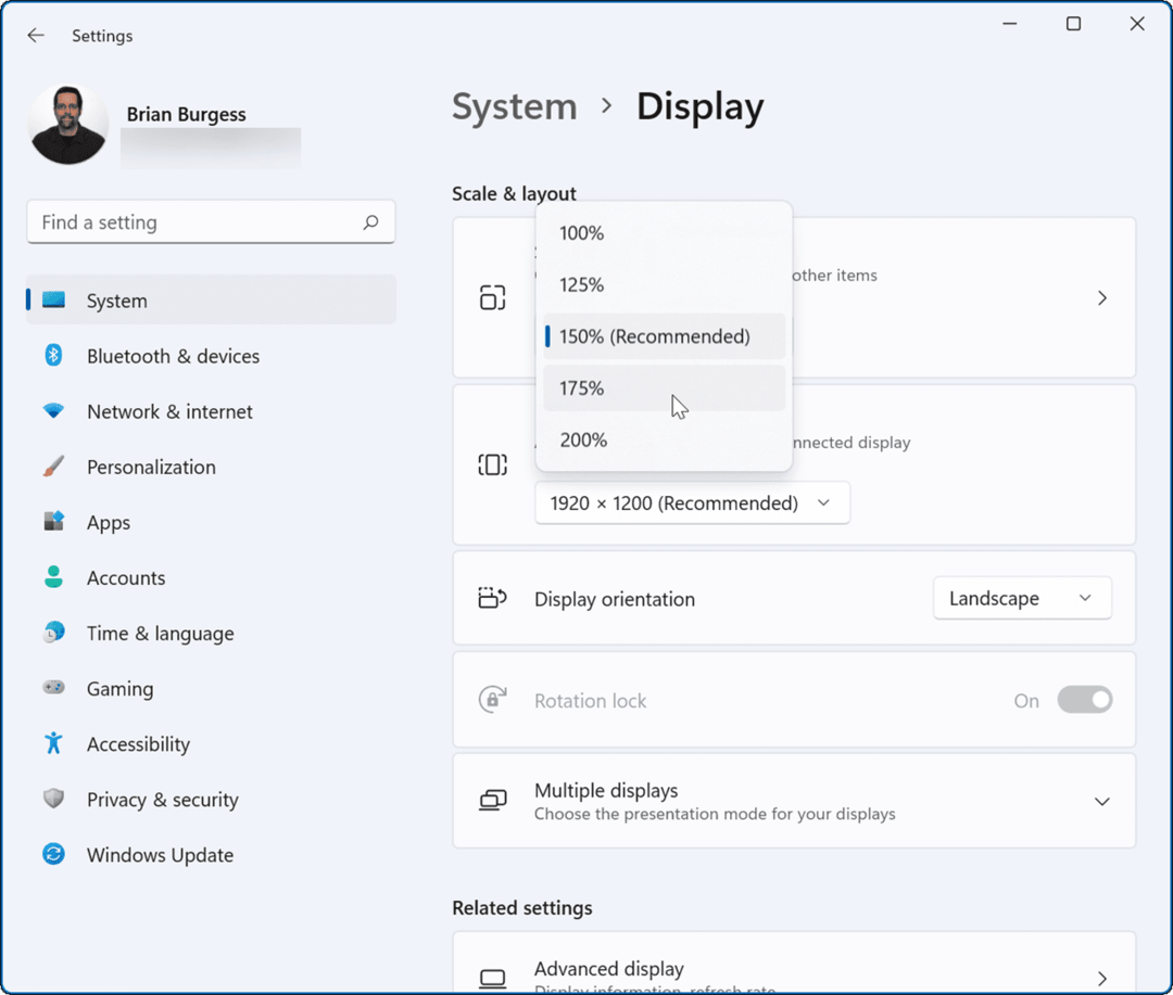 Промяна на опцията за мащаба Windows 11