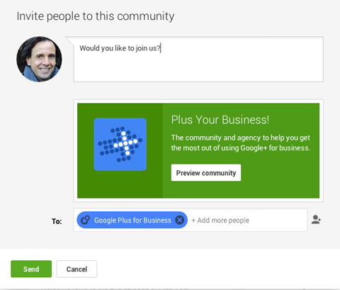 покана в общността на Google Plus