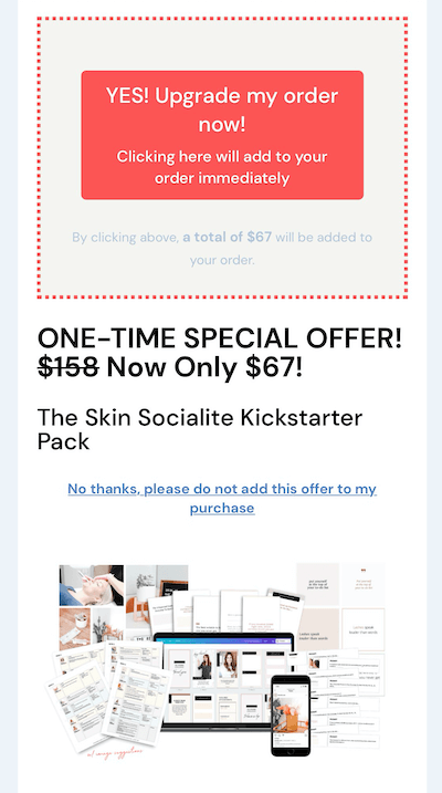 пример за оферта за разпродажба на instagram от $ 67 за техния кикстартър пакет