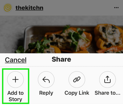 Създайте силни, ангажиращи истории в Instagram, опция за добавяне на публикация в Instagram към история