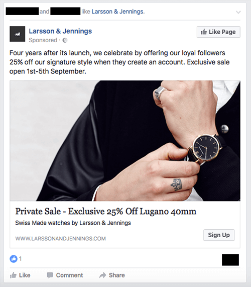 Реклама за ексклузивна продажба от марка часовници Larsson & Jennings.