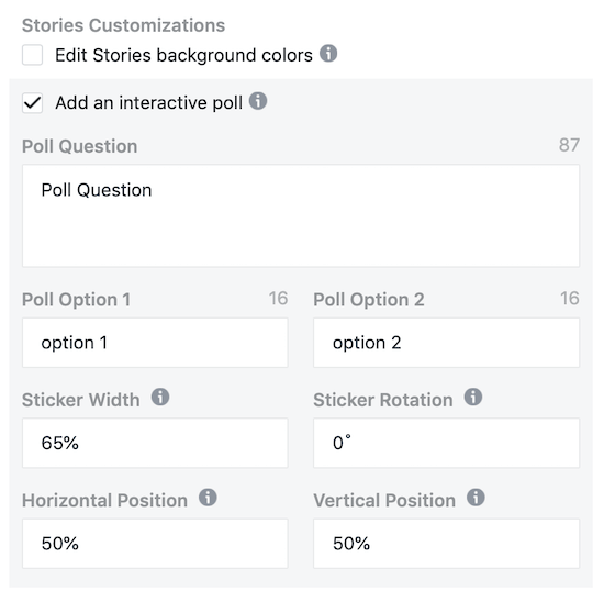 опция за добавяне на интерактивна анкета към рекламата на Instagram Stories във Facebook Ads Manager