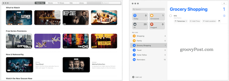Приложения за MacOS Catalina Apple TV и напомняния