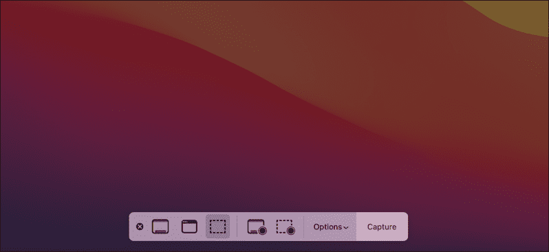 Лента с опции за екранна снимка на Mac