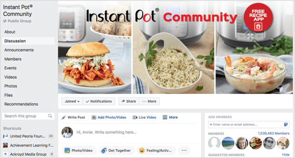 Група на Instant Pot Community във Facebook от повече от милион членове.