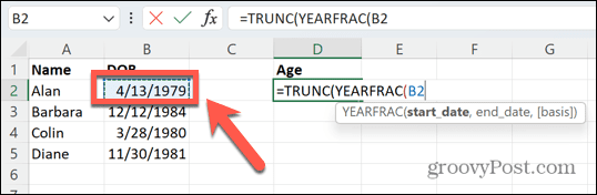 Excel дата на раждане