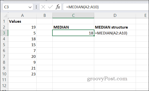 Примерен резултат MEDIAN в Excel