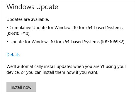 Актуализации на Windows 10 KB3105210 KB3106932