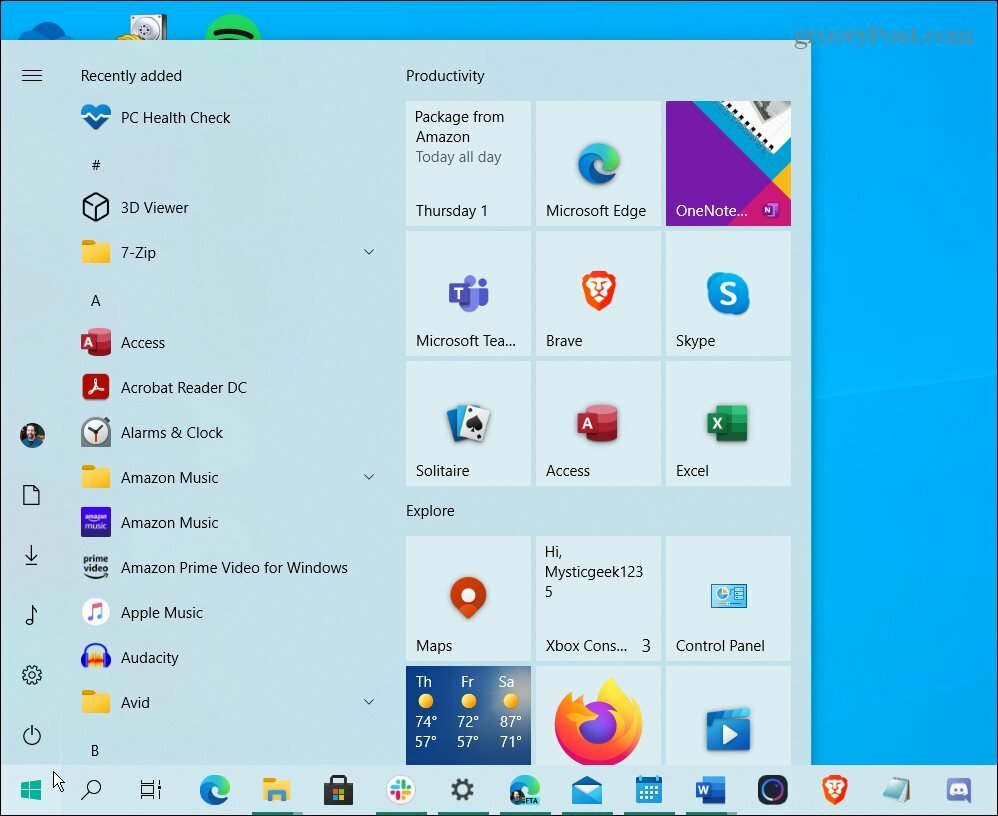 Менюто "Старт" на Windows 10 е подобно, но е по-неудобно и има живи плочки. И с настройка на системния регистър можете да го получите на Windows 11.