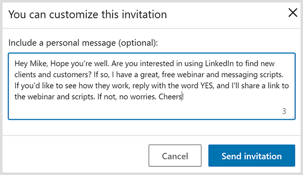 Поканата за връзка към LinkedIn с лично съобщение се основава на четирите предложения на Джон Немо.