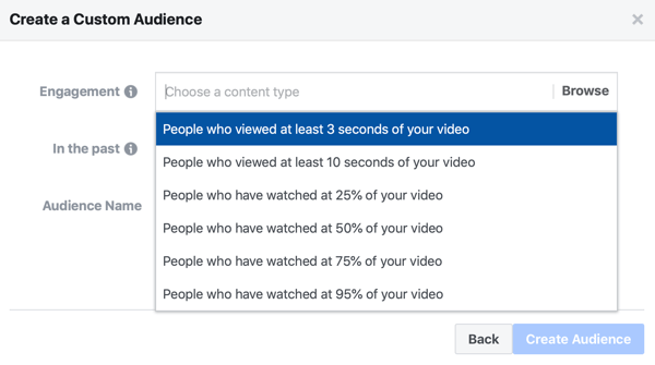 Възможност за създаване на персонализирана аудитория във Facebook за хора, гледали част от видеоклипа ви.