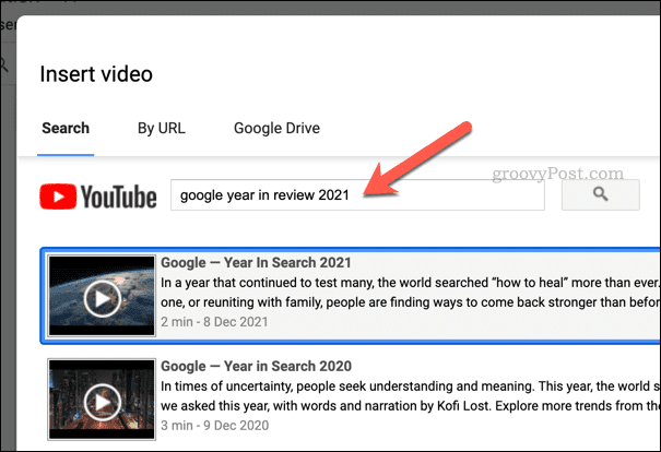 Търсене на видеоклип в Google Таблици