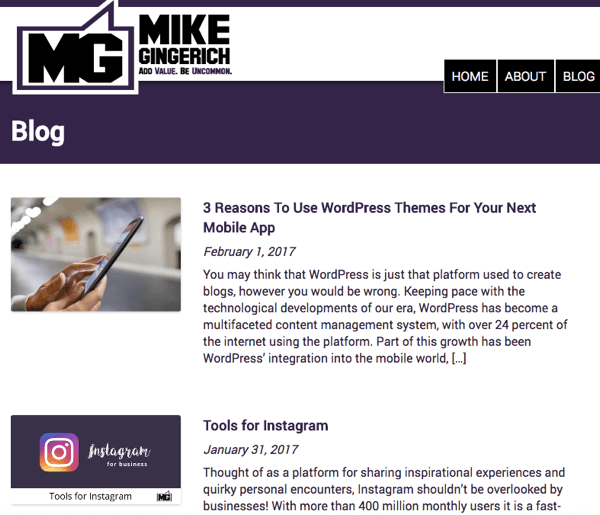 Победител в Топ 10 на блога на Social Media Examiner 2017, Mike Gingerich.