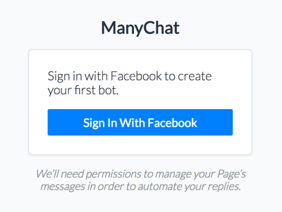 Влезте в ManyChat с вашия акаунт във Facebook.