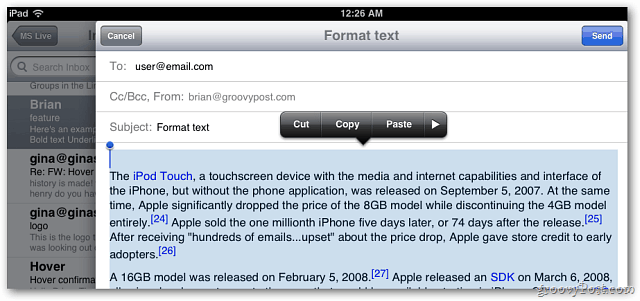 Apple iOS 5 Mail: Сега включва форматиране на текст в съобщения