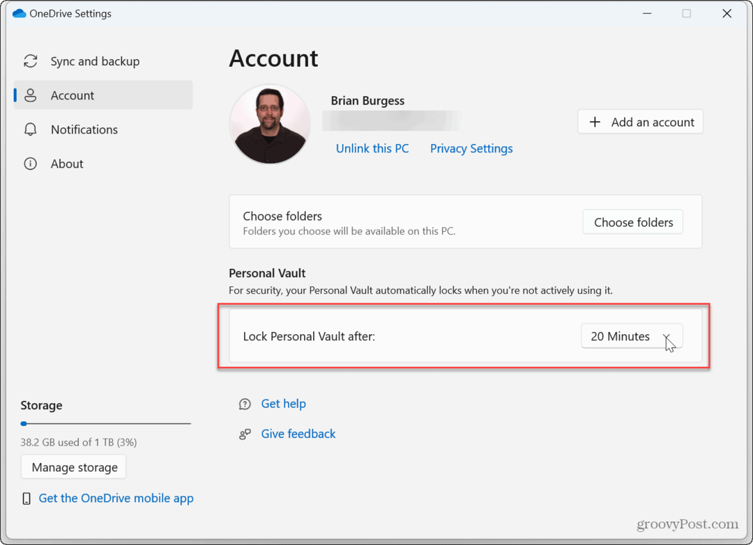 Как да промените времето за заключване на OneDrive Personal Vault