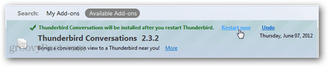 рестартирайте thunderbird след инсталиране на добавка