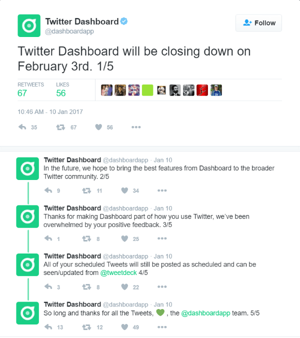 Twitter ще затвори таблото за управление на Twitter на 3 февруари 2017 г.