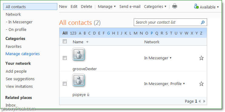 управлявайте контактите си с помощта на Windows Live хора