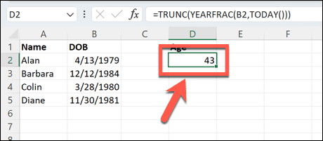 excel yearfrac резултат