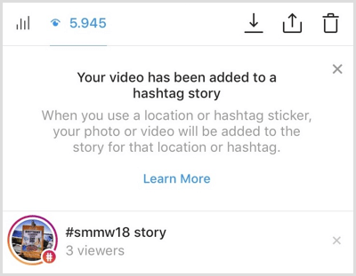 Instagram ви изпраща известие, ако съдържанието ви е добавено към историята на hashtag.