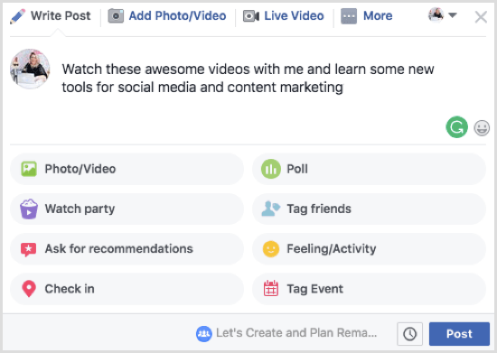 Ако планирате да споделите поредица от видеоклипове във вашата група за гледане във Facebook, изяснете това в полето за описание.