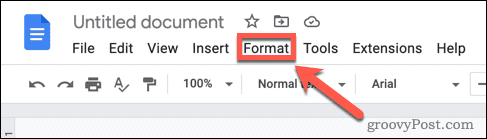 Отворете менюто за форматиране в Google Документи