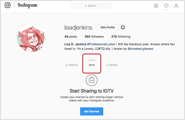 Раздел IGTV в профила в Instagram.