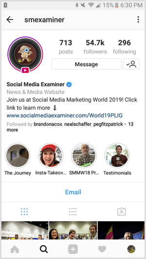 Пример за бизнес профил в Instagram
