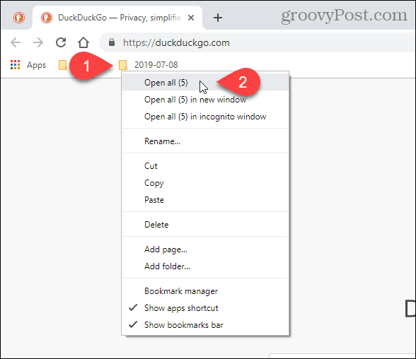Изберете Отваряне на всички (X) в Chrome
