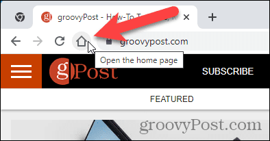 Началната страница се показва при щракване върху бутона Начало в Chrome