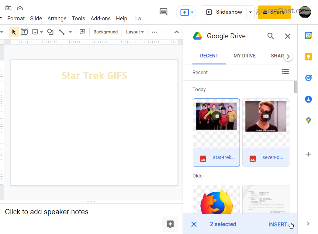 изберете GIFS за използване от Google Drive