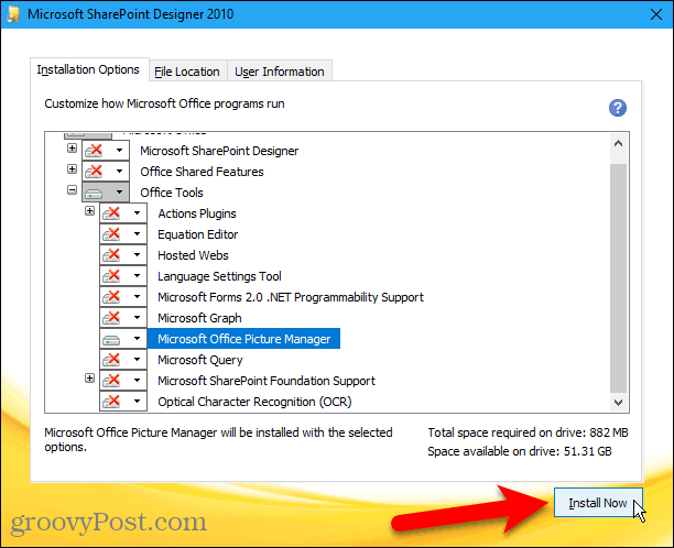 Щракнете върху Инсталиране сега, за да инсталирате Microsoft Office Picture Manager от Sharepoint Designer 2010
