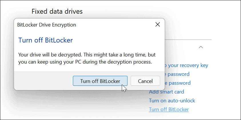Изключете потвърждение на BitLocker