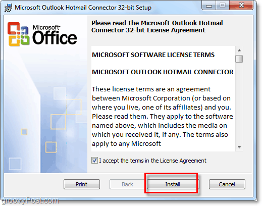 инсталиране на Outlook hotmail конектор инструмент