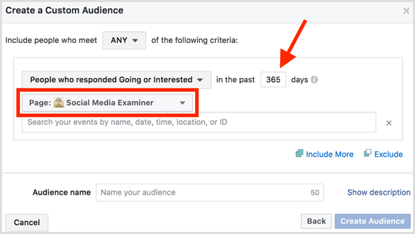 Facebook Ads Manager създава персонализирана аудитория въз основа на ангажираност със събития