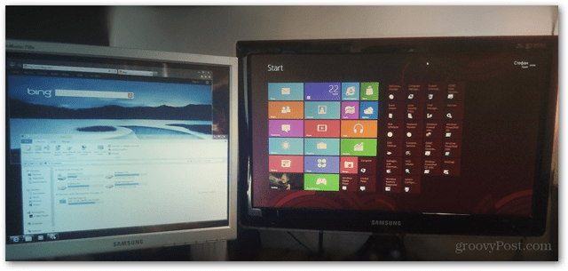 Windows 8 двойна настройка на монитора метрото настолна комбинация настройка многозадачна картина
