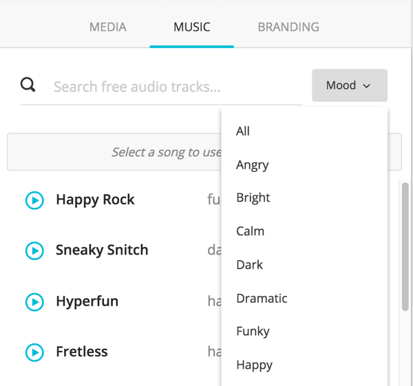 Изберете типа музика, която искате да добавите от падащия списък Mood.