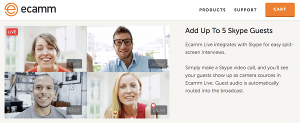 Ecamm Live ви позволява да включите потребителите на Skype във вашия поток на живо.