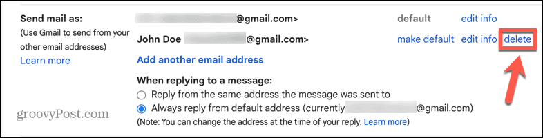 gmail изтриване на псевдоним