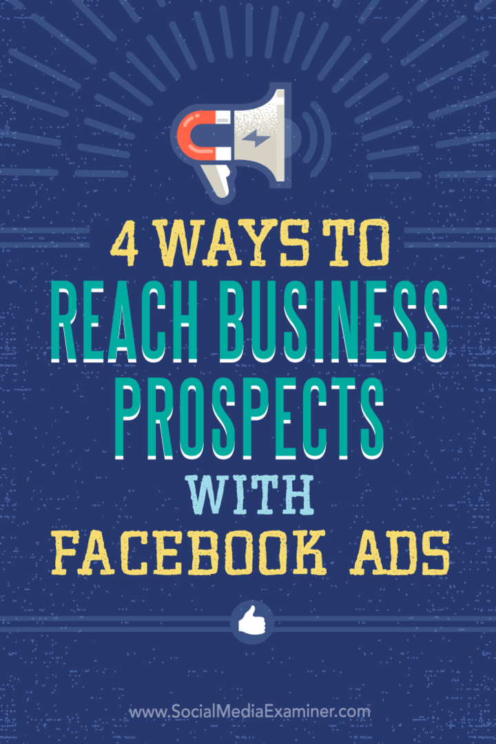 Съвети за четири начина за насочване на бизнеса с реклами във Facebook.
