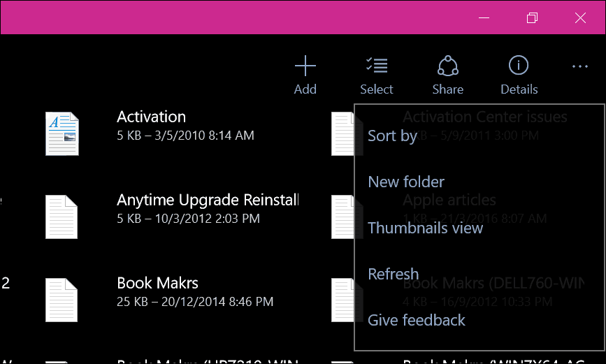 Прозорец на приложението OneDrive 10 5
