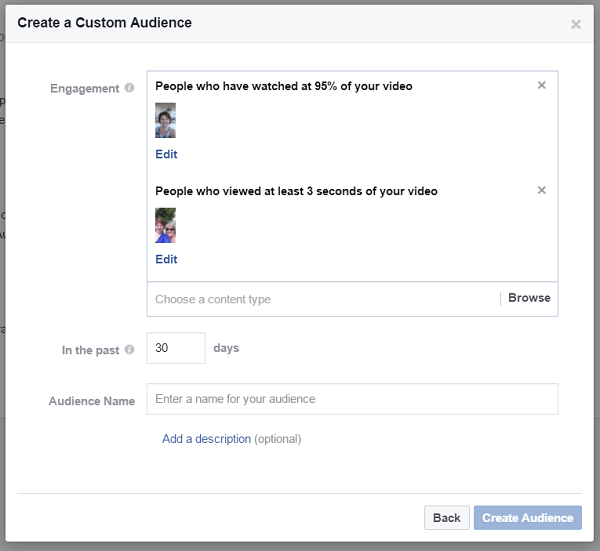 Създайте персонализирана аудитория от хора, които са гледали различни видеоклипове на вашата бизнес страница във Facebook.